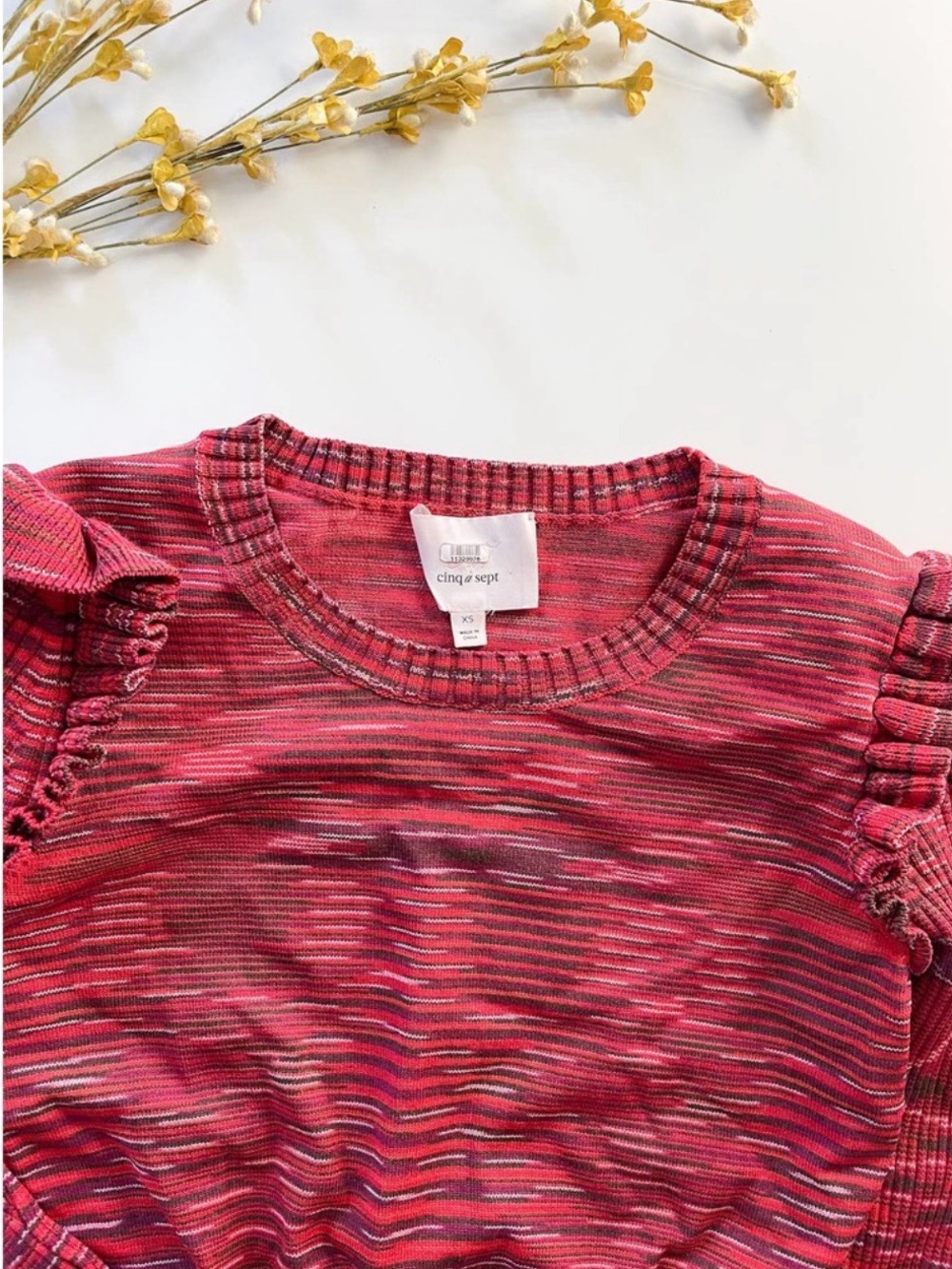 cinq a sept Red Patterned Ruffle-Shoulder Long-Sleeve Top - Picture 3 of 5